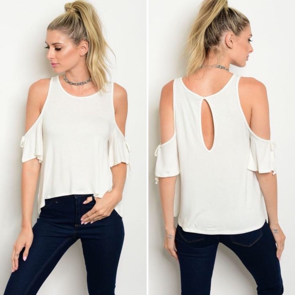 White cold shoulder top